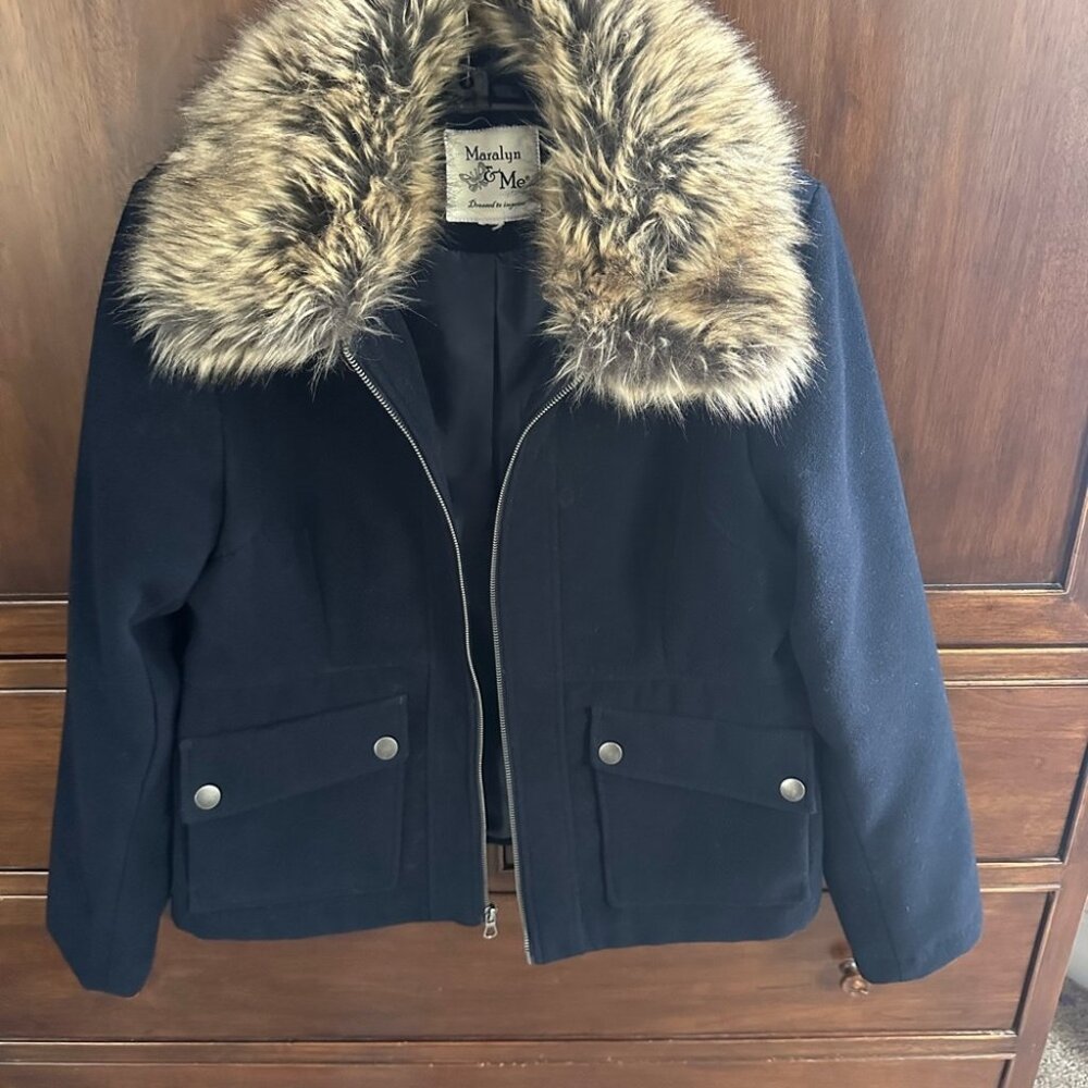 Maralyn & Me Blue Pea Coat with Plush Fur CollarMaralyn & Me Blue Pea Coat with
